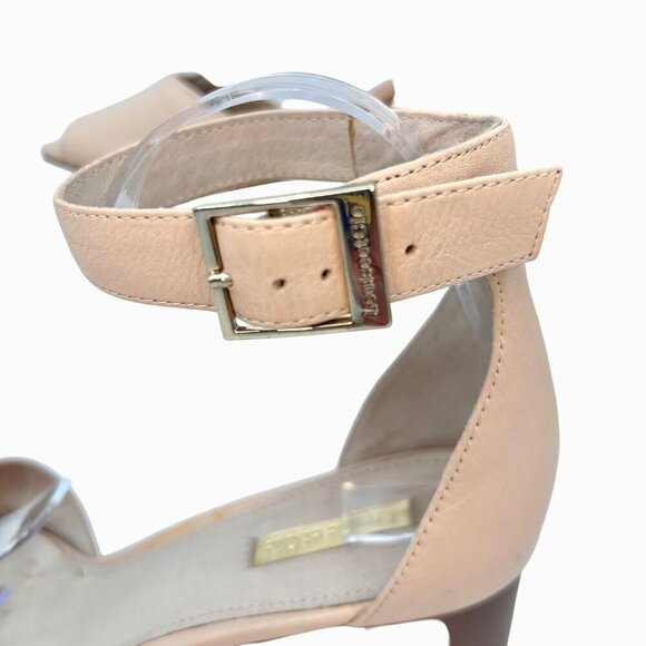 LOUISE ET CIE POUT NUDE PEBBLED LEATHER ANKLE STRAP BLOCK HEEL SANDALS - 11 - Picture 5 of 11